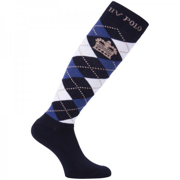 Reitsocken Argyle-Muster, Socken, Strümpfe, HV Polo Socken, Baumwollmaterial, Navy-Blau-Weiß 