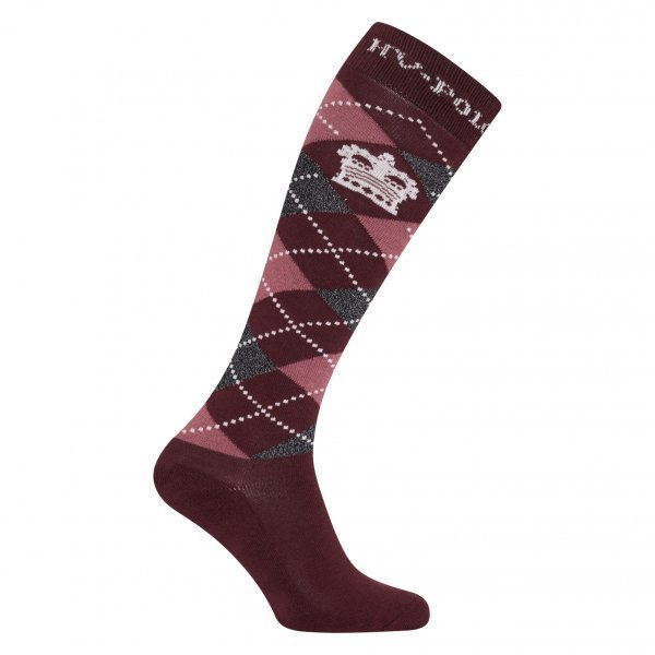 Reitsocken Argyle-Muster, Socken, Strümpfe, HV Polo Socken, Baumwollmaterial Farbe Dark-Berry - Mauve 