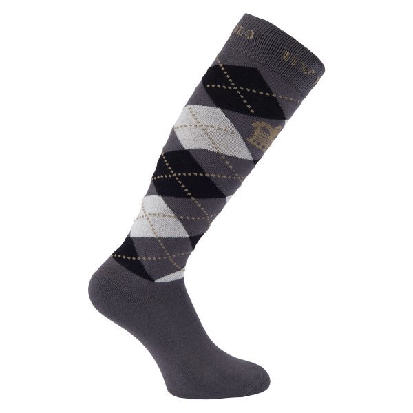 Reitsocken Argyle-Muster, Socken, Strümpfe, HV Polo Socken, Baumwollmaterial, ideal für die Reitstiefel- verschiedene Größen, Farbe Charcoal-Black-Taupe 