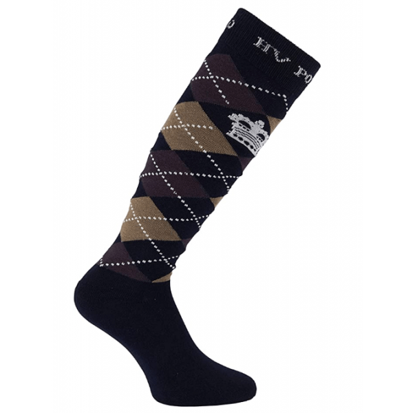 Reitsocken Argyle-Muster Socken, HV Polo Socken, Kniestrümpfe, Baumwollmaterial, Navy-Coffee-Taupe