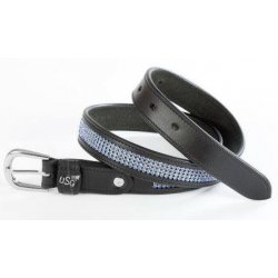 USG Ledergürtel "Princess", schwarz, mit blauen Strasssteinchen, silberfarbene Schnalle, eleganter Gürtel aus hochwertigem Leder